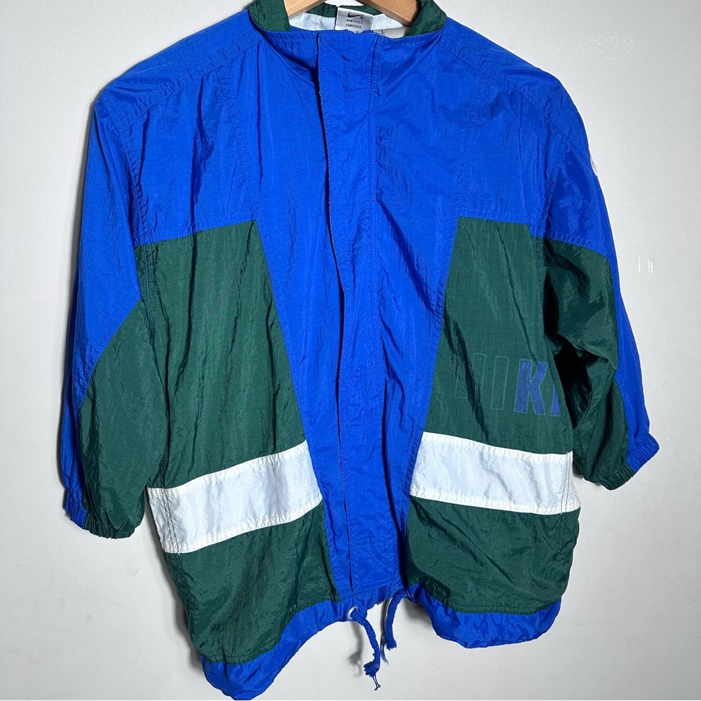 90s Vintage Nike Kids Blue and Green Colorblock windbreaker jacket